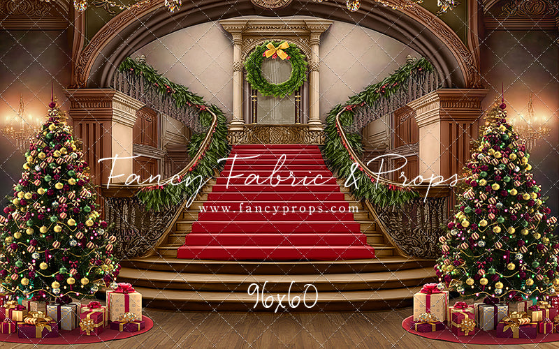 Grand Holiday Staircase - Red Stairs & Wood Floor - with Sweep Option