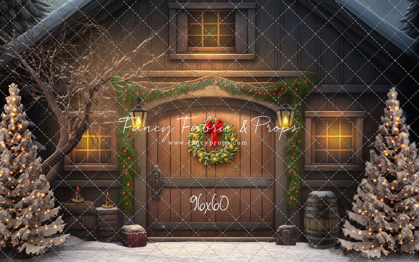 Merry Christmas Barn - Brown Door No Lights - with Sweep Option