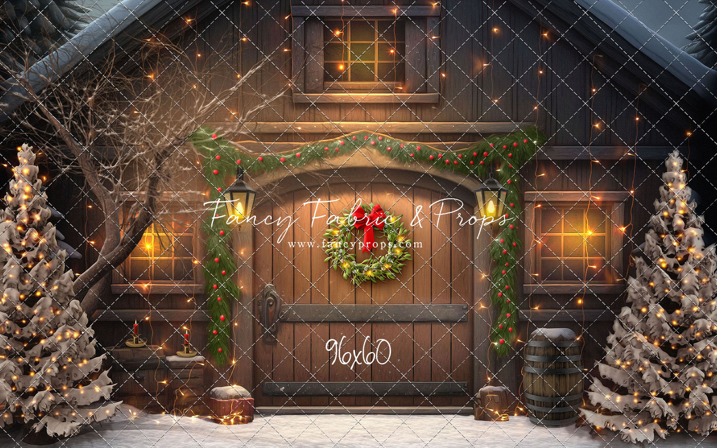 Merry Christmas Barn - Brown Door With Lights - with Sweep Option