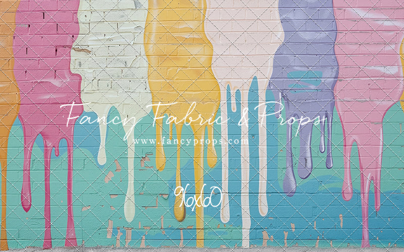 Pastel Paint Drip Wall - Concrete Floor Option - With Sweep Option
