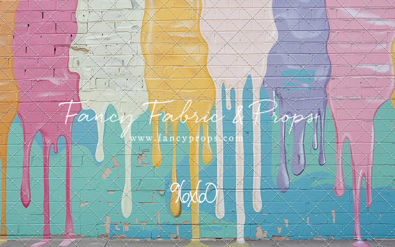 Pastel Paint Drip Wall - Painted Floor Option - With Sweep Option