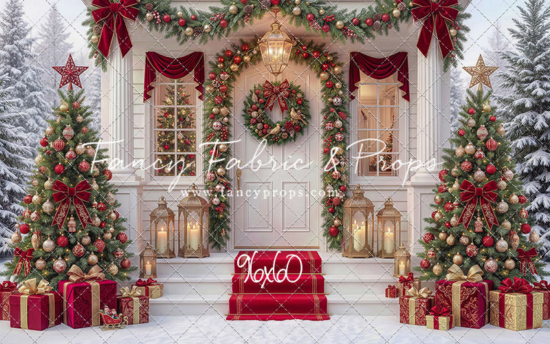 Red Ribbon Christmas Porch - With Sweep Option