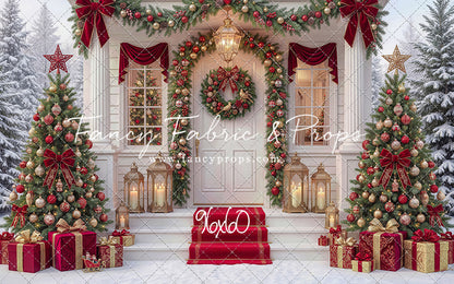 Red Ribbon Christmas Porch - With Sweep Option