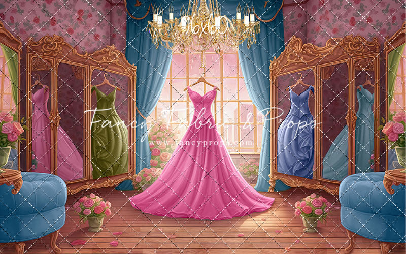 Dress Like A Princess - Pink Dress/Blue Curtains - With Sweep Option