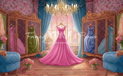Dress Like A Princess - Pink Dress/Blue Curtains - With Sweep Option