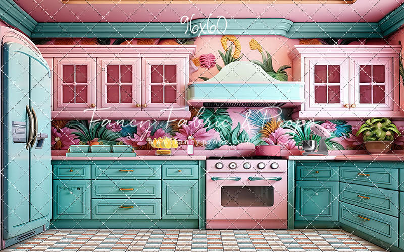 Tropical Kitchen - Blue & Pink - With Sweep Option