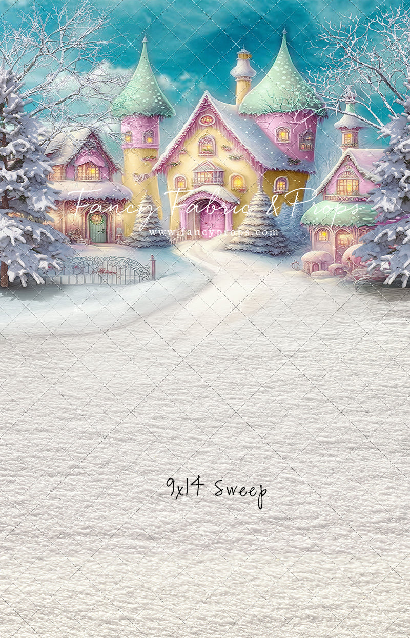 Colorful Snowy Village - Green Roof - with Sweep Option