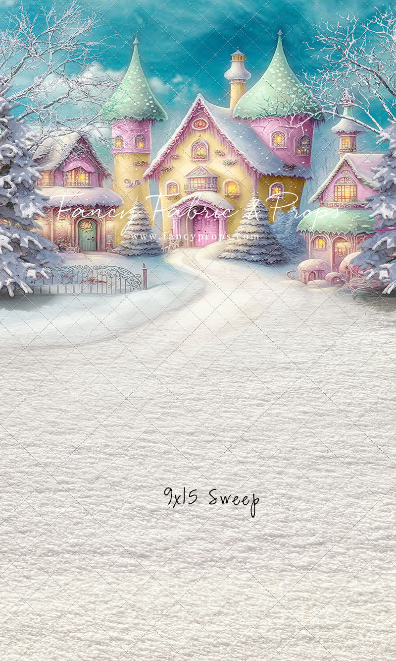 Colorful Snowy Village - Green Roof - with Sweep Option