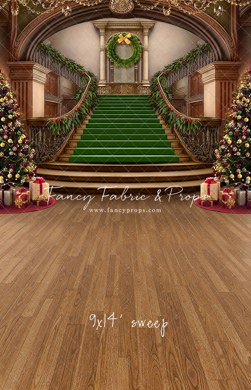Grand Holiday Staircase - Green Stairs & Wood Floor - with Sweep Option