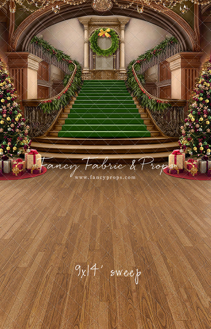 Grand Holiday Staircase - Green Stairs & Wood Floor - with Sweep Option
