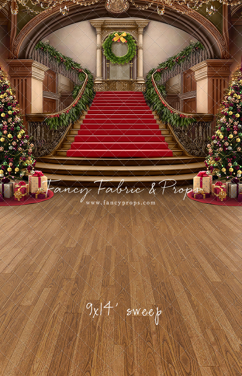 Grand Holiday Staircase - Red Stairs & Wood Floor - with Sweep Option