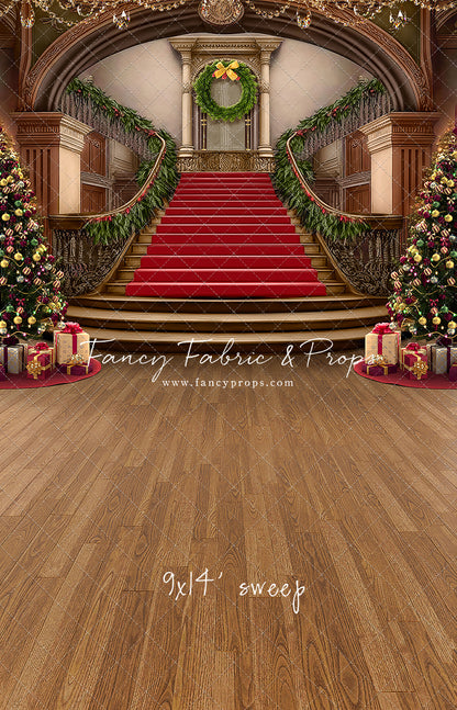 Grand Holiday Staircase - Red Stairs & Wood Floor - with Sweep Option