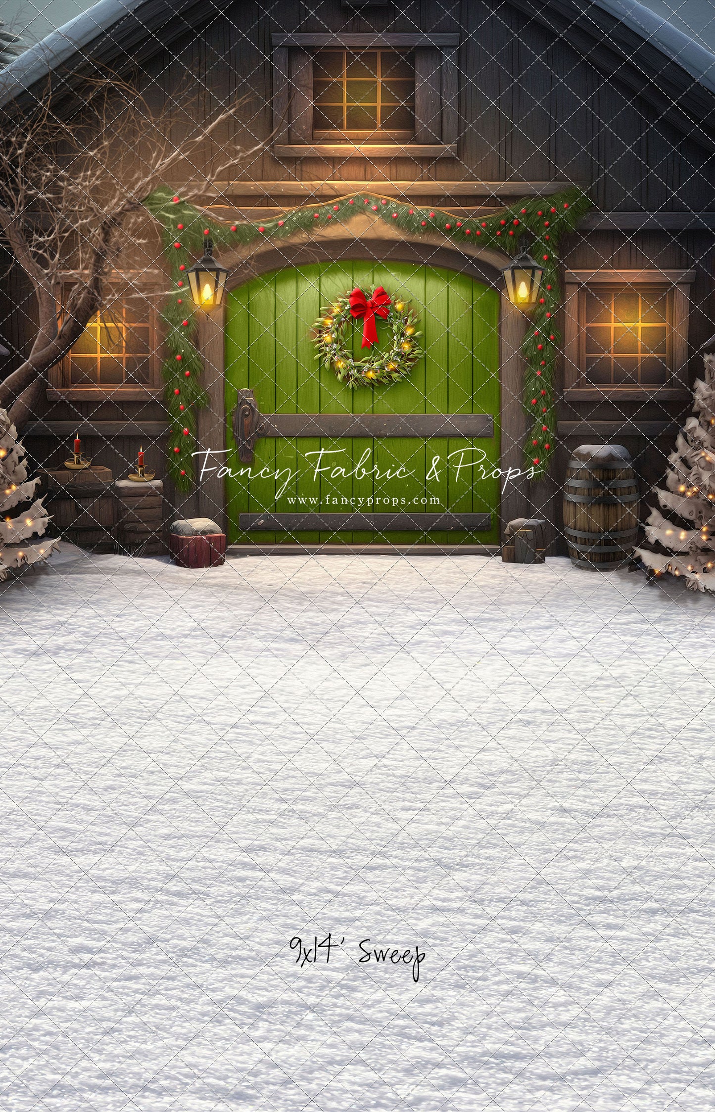 Merry Christmas Barn - Green Door - with Sweep Option