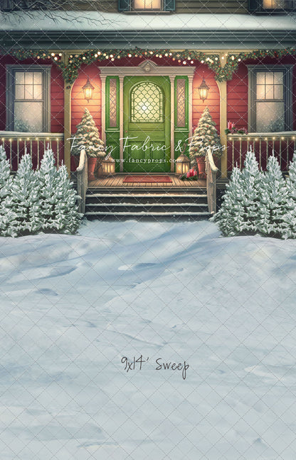 Merry Porch Greetings - Red House - with Sweep Option