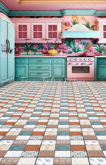 Tropical Kitchen - Blue & Pink - With Sweep Option