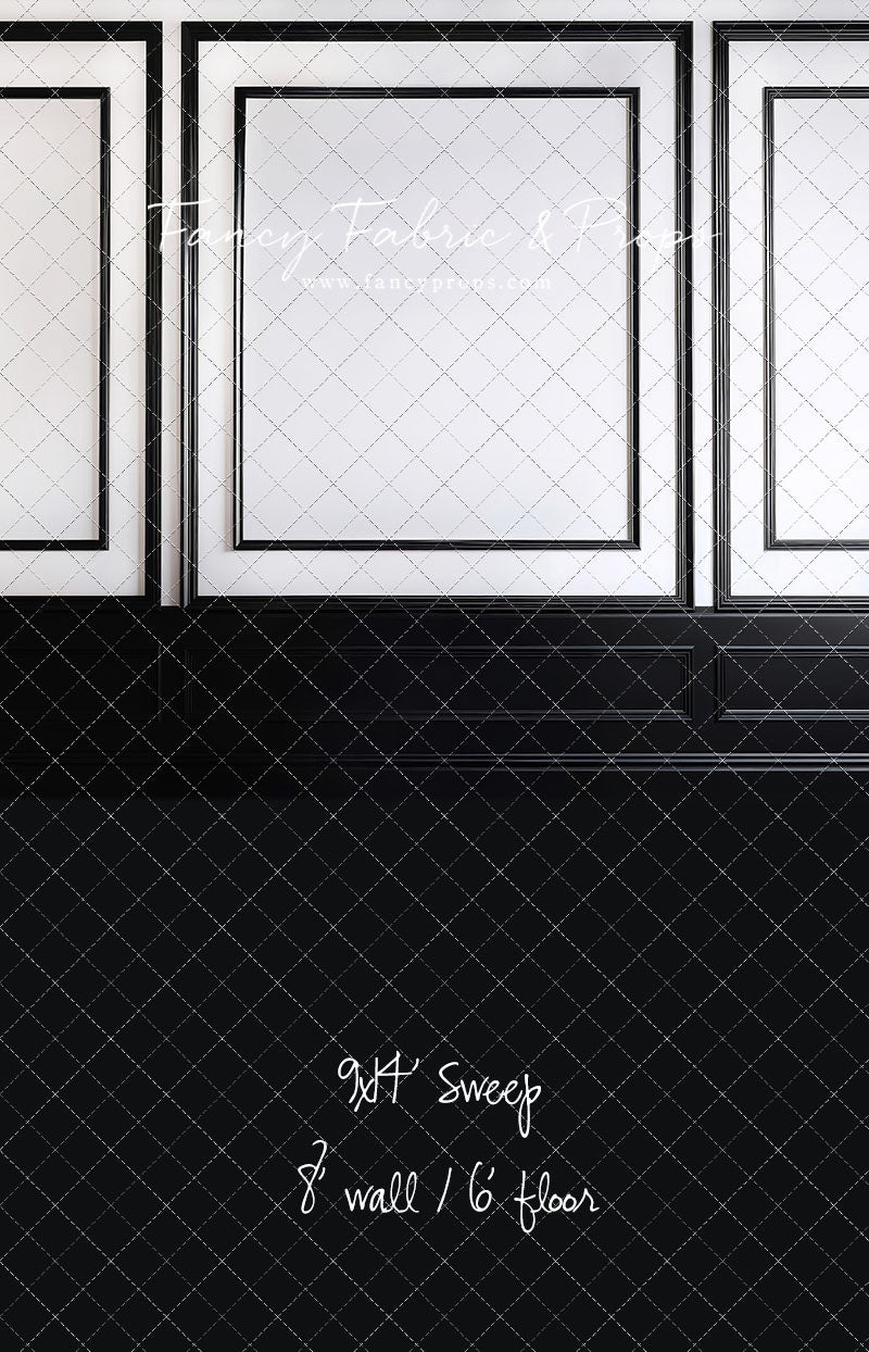 Classy Black & White Wainscoting - Black Floor - With Sweep Option