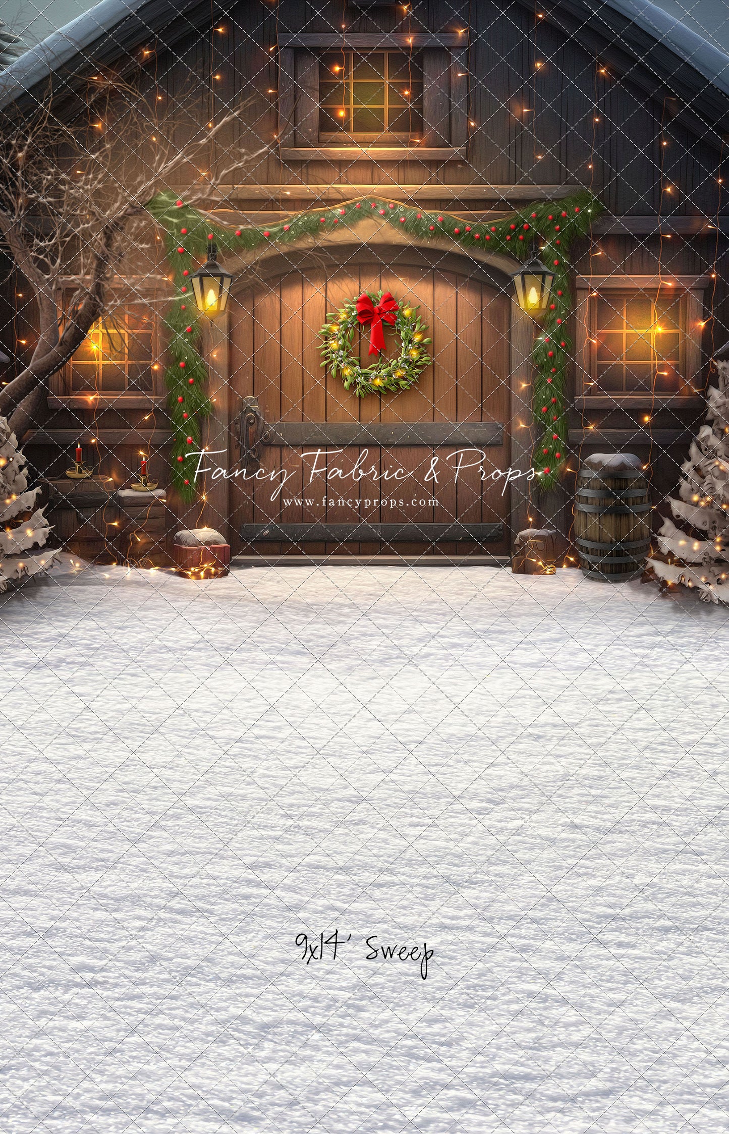 Merry Christmas Barn - Brown Door With Lights - with Sweep Option