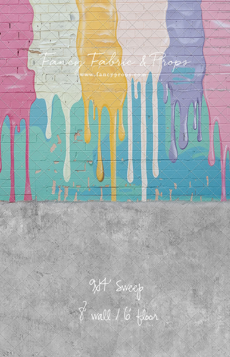 Pastel Paint Drip Wall - Concrete Floor Option - With Sweep Option
