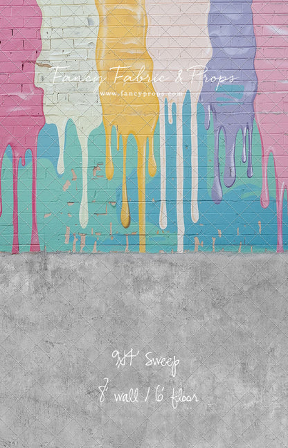 Pastel Paint Drip Wall - Concrete Floor Option - With Sweep Option