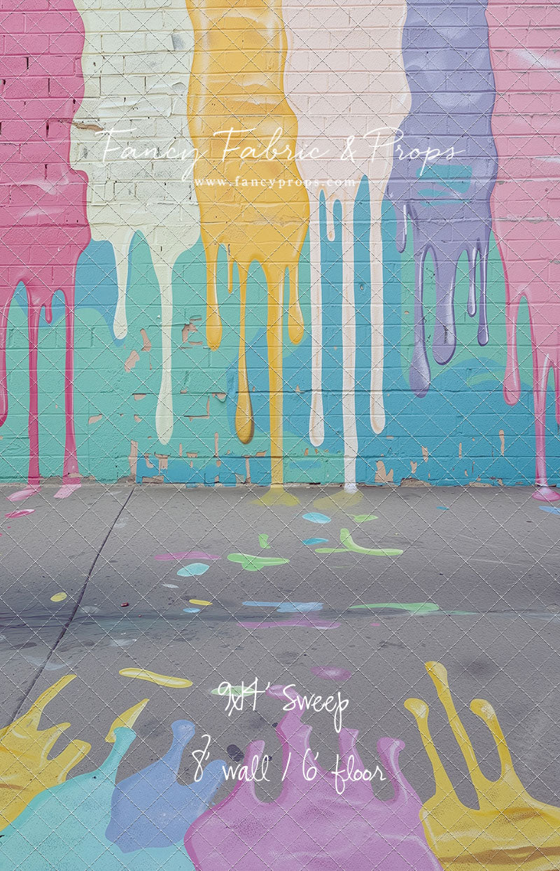 Pastel Paint Drip Wall - Painted Floor Option - With Sweep Option