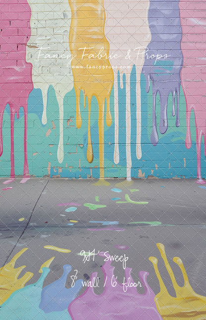 Pastel Paint Drip Wall - Painted Floor Option - With Sweep Option