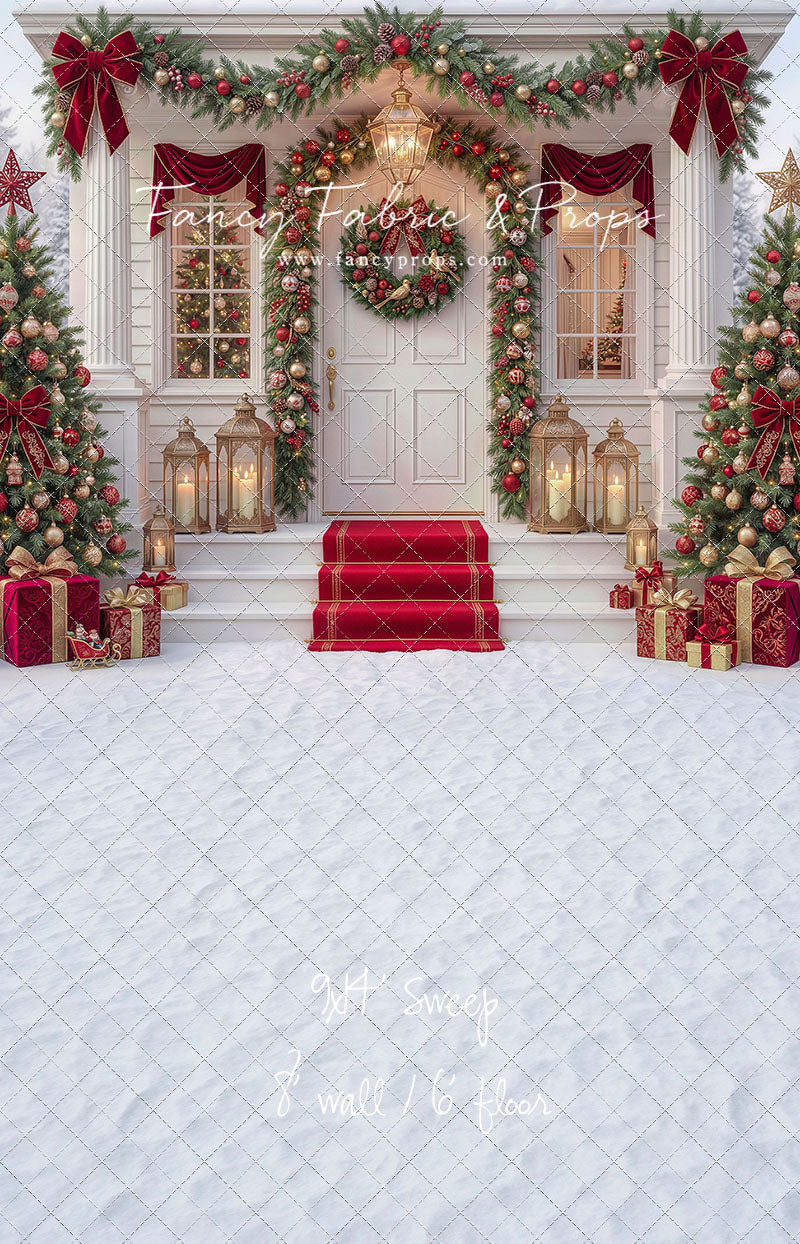 Red Ribbon Christmas Porch - With Sweep Option