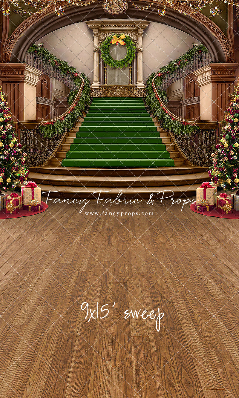 Grand Holiday Staircase - Green Stairs & Wood Floor - with Sweep Option