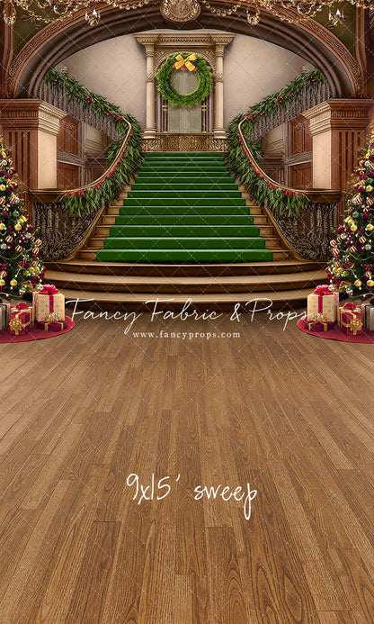 Grand Holiday Staircase - Green Stairs & Wood Floor - with Sweep Option