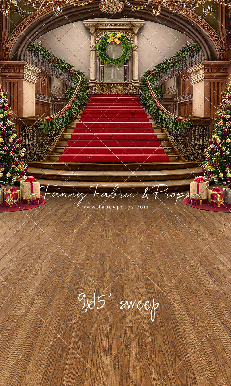 Grand Holiday Staircase - Red Stairs & Wood Floor - with Sweep Option