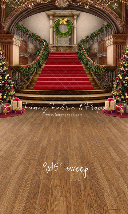 Grand Holiday Staircase - Red Stairs & Wood Floor - with Sweep Option
