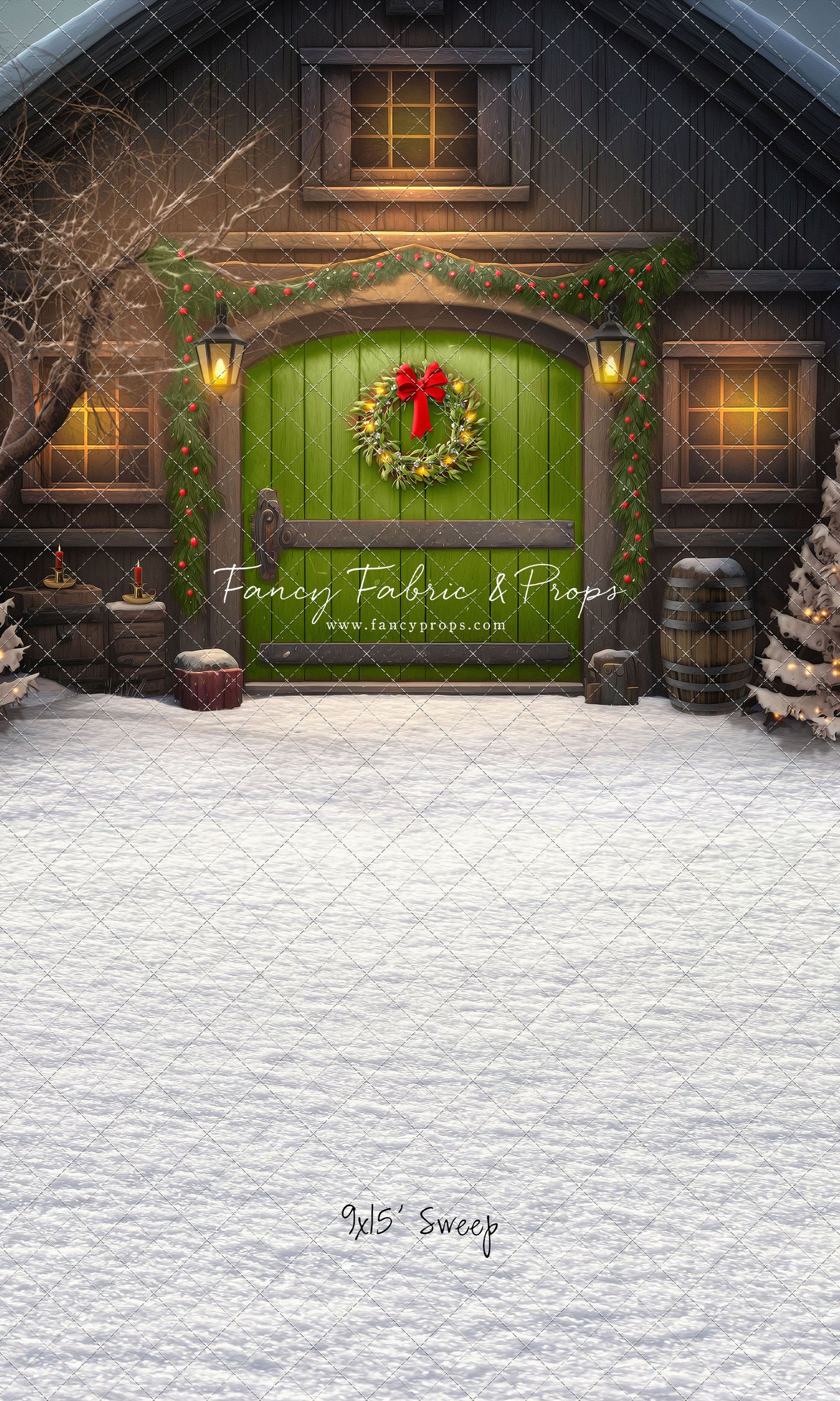 Merry Christmas Barn - Green Door - with Sweep Option