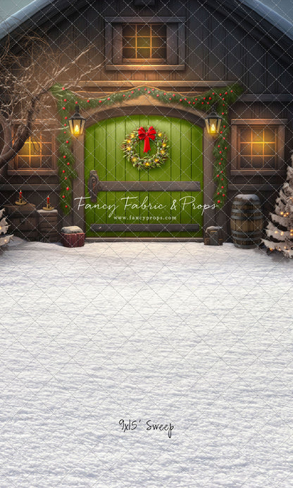 Merry Christmas Barn - Green Door - with Sweep Option