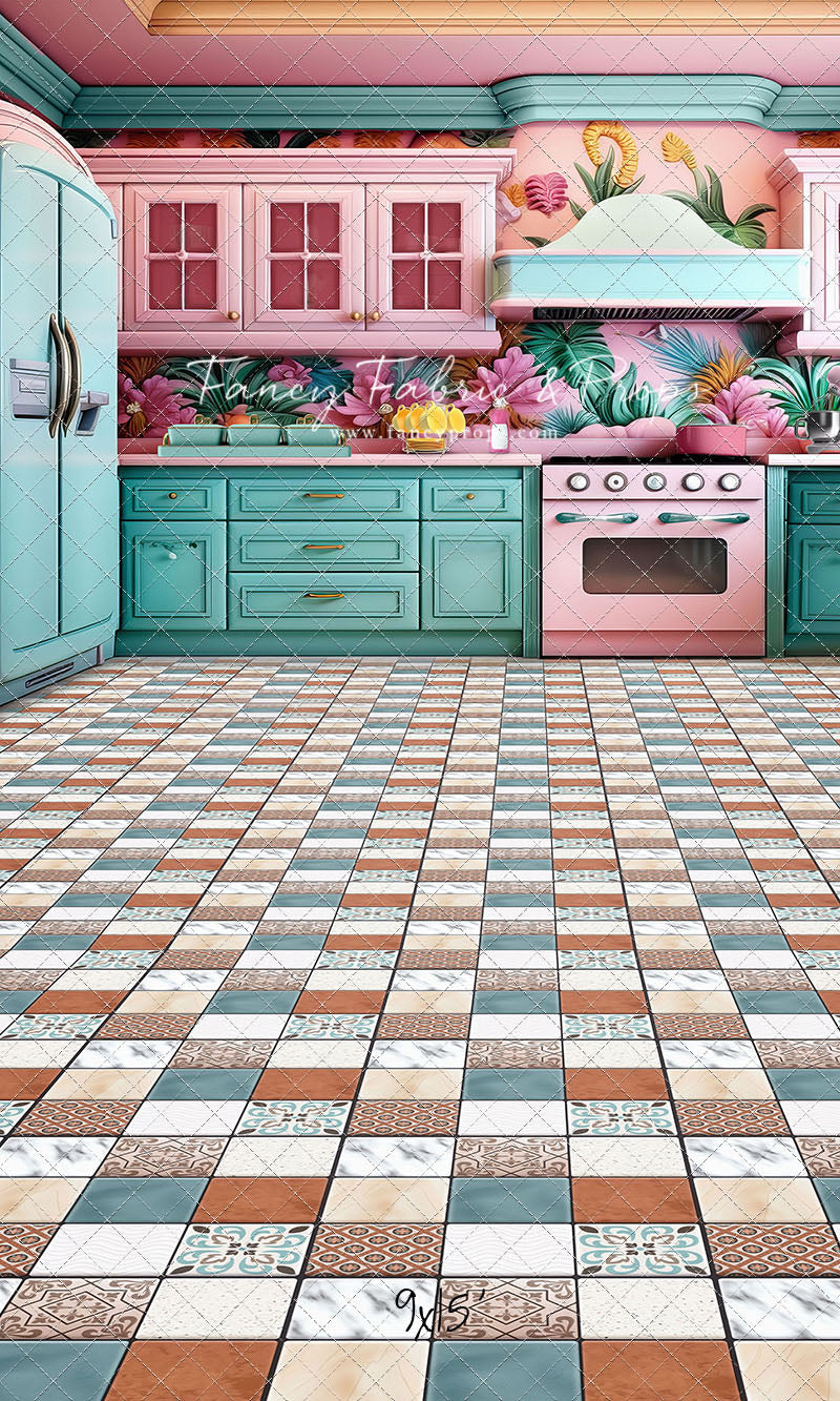 Tropical Kitchen - Blue & Pink - With Sweep Option