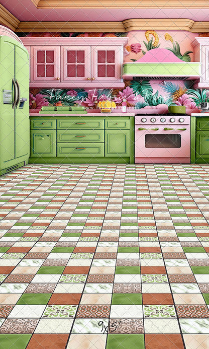 Tropical Kitchen - Lime & Pink - With Sweep Option