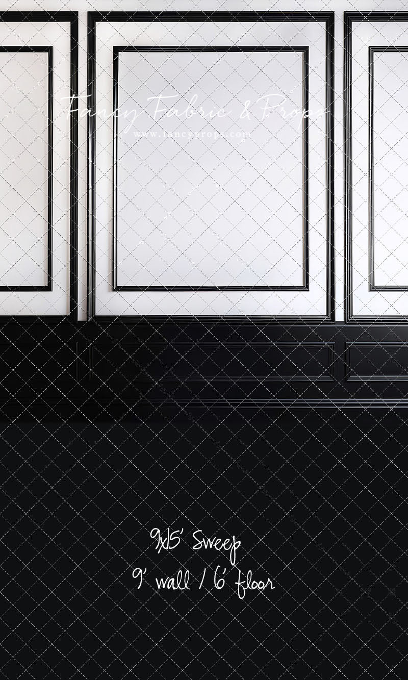 Classy Black & White Wainscoting - Black Floor - With Sweep Option
