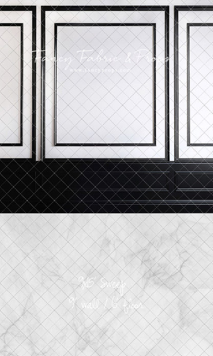 Classy Black & White Wainscoting - White Marble Floor - With Sweep Option