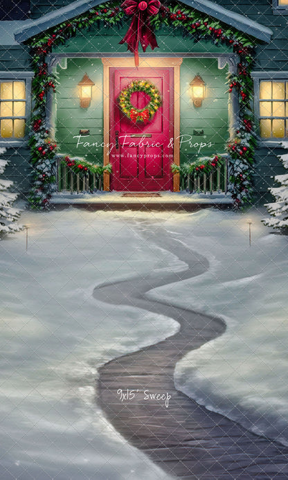 Magical Holiday Porch - Red Door - with Sweep Option