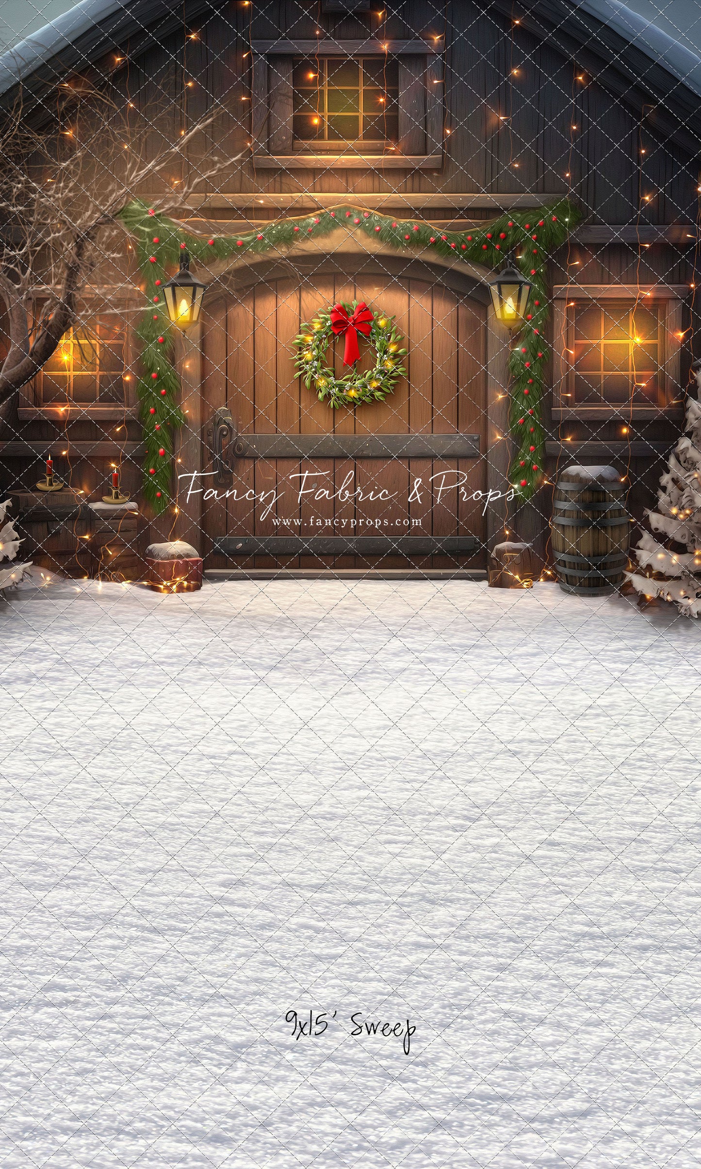 Merry Christmas Barn - Brown Door With Lights - with Sweep Option