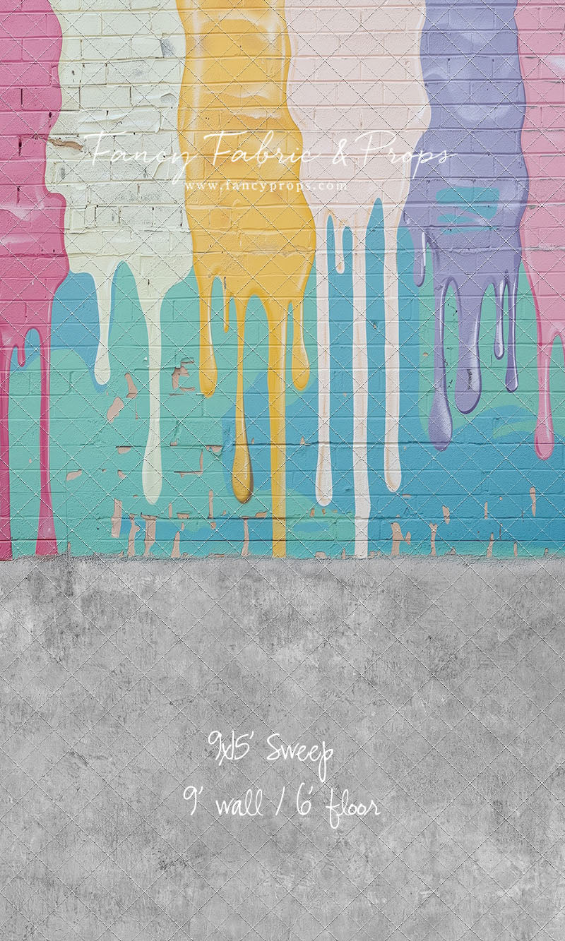 Pastel Paint Drip Wall - Concrete Floor Option - With Sweep Option