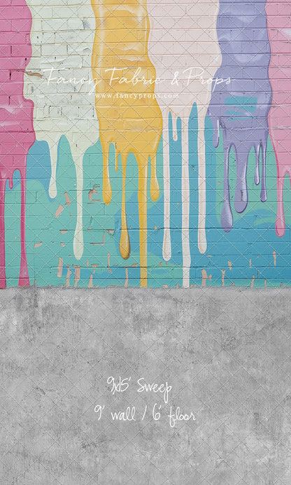Pastel Paint Drip Wall - Concrete Floor Option - With Sweep Option
