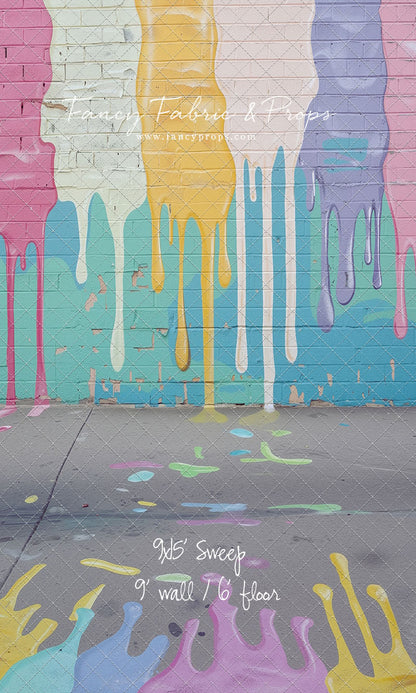 Pastel Paint Drip Wall - Painted Floor Option - With Sweep Option