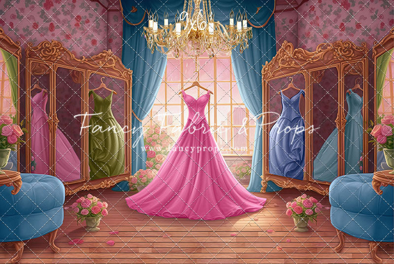 Dress Like A Princess - Pink Dress/Blue Curtains - With Sweep Option