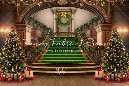 Grand Holiday Staircase - Green Stairs & Wood Floor - with Sweep Option