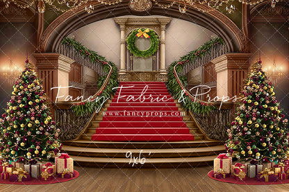 Grand Holiday Staircase - Red Stairs & Wood Floor - with Sweep Option