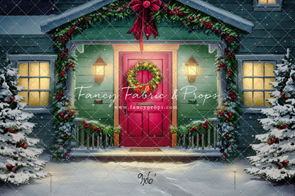 Magical Holiday Porch - Red Door - with Sweep Option