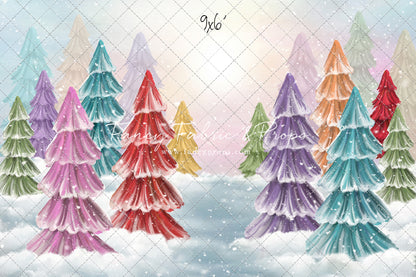 Magical Winter Rainbow Trees Pathway