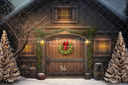 Merry Christmas Barn - Brown Door No Lights - with Sweep Option