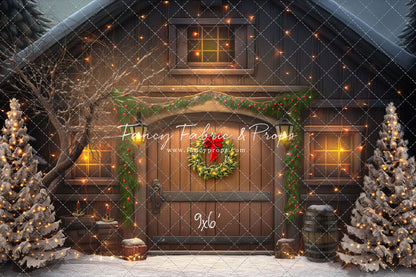 Merry Christmas Barn - Brown Door With Lights - with Sweep Option
