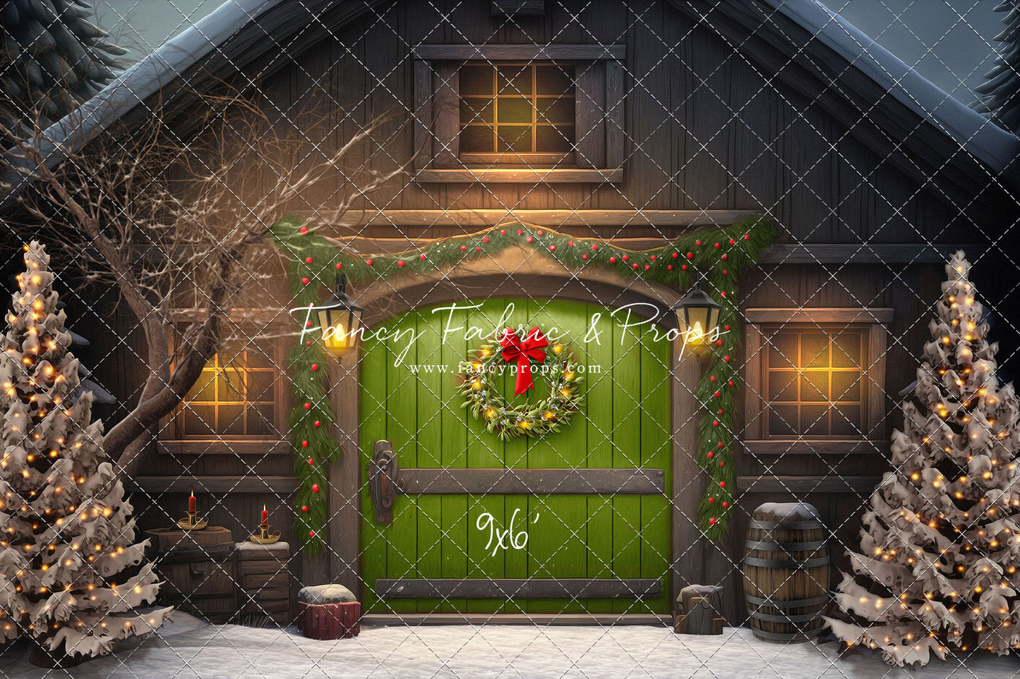 Merry Christmas Barn - Green Door - with Sweep Option