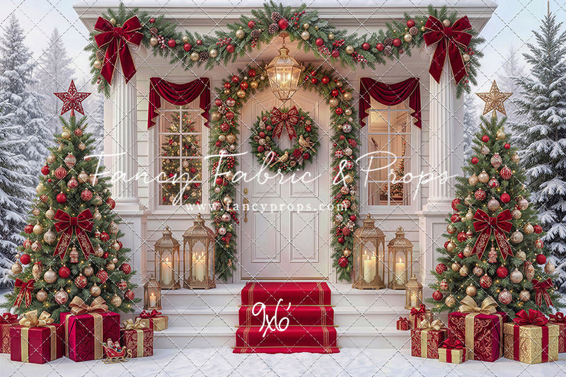 Red Ribbon Christmas Porch - With Sweep Option
